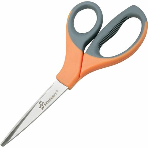 SKILCRAFT Straight Trimmers - 3.63" Cutting Length - 8.3" Overall Length - Straight-left/right - Stainless Steel - Orange, Black - 1 Each