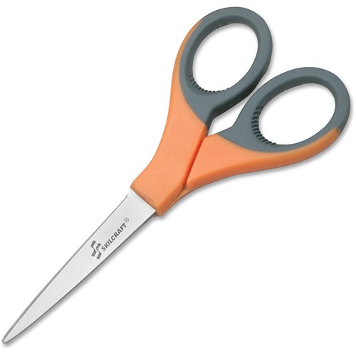 SKILCRAFT Sewing Scissors - 3" Cutting Length - 6.6" Overall Length - Straight-left/right - Stainless Steel - Orange, Black - 1 Each