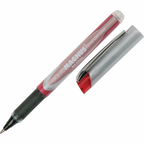 SKILCRAFT Liquid Magnus Grip Rollerball Pens - Micro Pen Point - 0.5 mm Pen Point Size - Red - 4 / Pack