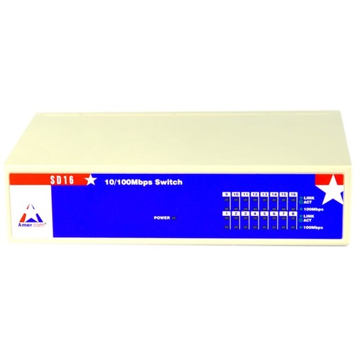 Amer SD16 Ethernet Switch - 16 Ports - Fast Ethernet - 10/100Base-TX - 2 Layer Supported - Desktop - Lifetime Limited Warranty