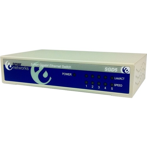 Amer SGD5 Ethernet Switch - 5 Ports - Gigabit Ethernet, Fast Ethernet - 10/100/1000Base-T - 2 Layer Supported - Twisted Pair - Desktop - Lifetime Limited Warranty