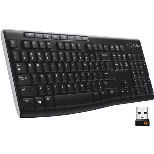 Logitech K270 Keyboard - Wireless Connectivity - RF - 33 ft - 2.40 GHz - USB Interface - Computer - PC - AAA Battery Size Supported - Black