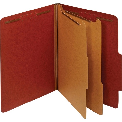 Pendaflex 2/5 Tab Cut Letter Recycled Classification Folder - 8 1/2" x 11" - 2 1/2" Expansion - 2 Fastener(s) - 2" Fastener Capacity, 1" Fastener Capacity for Divider - Top Tab Location - Right of Center Tab Position - 2 Divider(s) - Pressboard - Red - 10