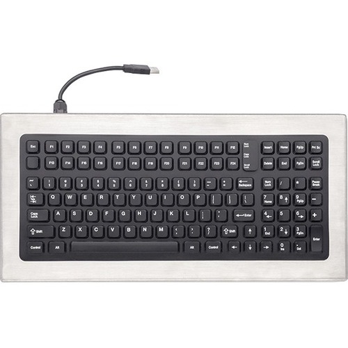 iKey DT-1000 Stainless Steel Keyboard - Cable Connectivity - PS/2 Interface - 114 Key - QWERTY Layout - Industrial Silicon Rubber Keyswitch
