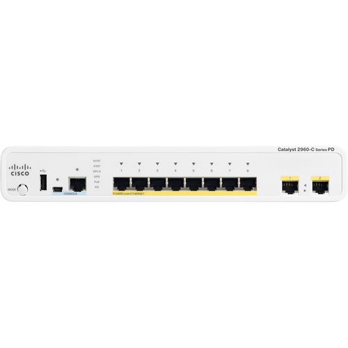 Cisco Catalyst 2960C Compact Ethernet Switch - 10 Ports - Manageable - Gigabit Ethernet - 10/100/1000Base-T - 2 Layer Supported - Twisted Pair - Desktop, Rack-mountable, Wall Mountable - Lifetime Limited Warranty