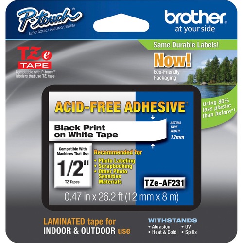 Brother Adhesive Acid-free TZ Tape - 15/32" Width x 26 1/4 ft Length - Thermal Transfer - White - 1 Each - Water Resistant - Abrasion Resistant, Chemical Resistant, Fade Resistant, Temperature Resistant, Oil Resistant