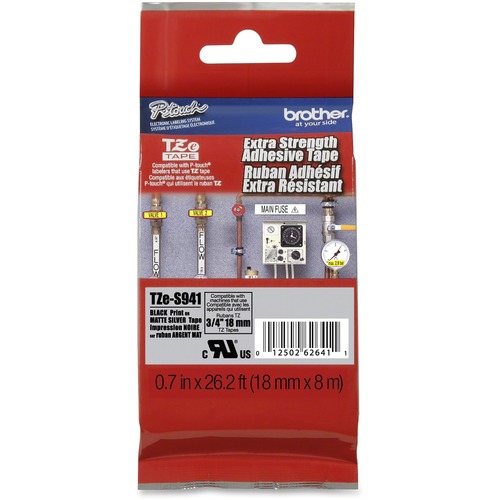 Brother Extra Strength Adhesive 3/4" Lamntd Tapes - 45/64" Width - Permanent Adhesive - Thermal Transfer - Black - 1 Each - Adhesive