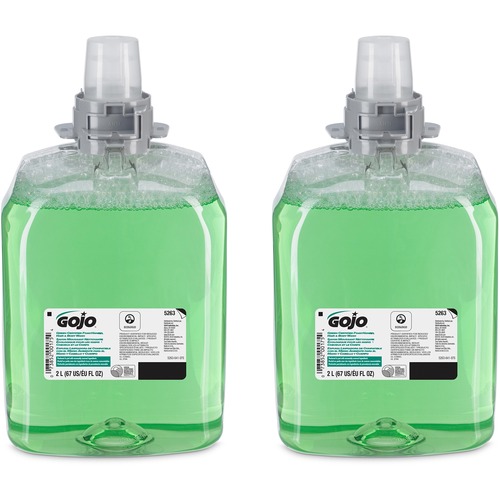 Gojo® FMX-20 Green Certified Foam Hand, Hair & Body Wash - Cucumber Melon ScentFor - 67.6 fl oz (2 L) - Hair, Hand, Body - Clear, Green - 2 / Carton