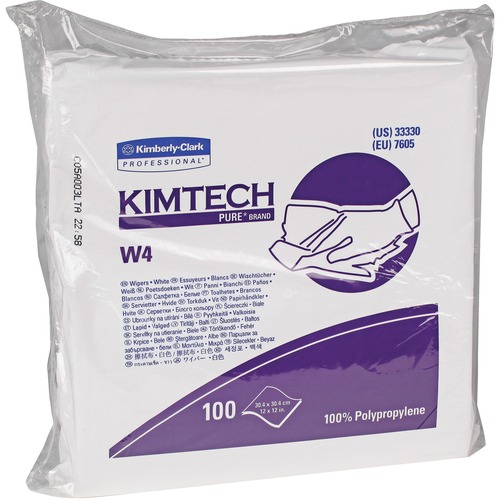 KIMTECH W4 Dry Cleanroom Wipes - For Multipurpose, Industry - Anti-static, Lint-free, Absorbent, Disposable - Polypropylene - 100 / Pack - 500 / Carton - White