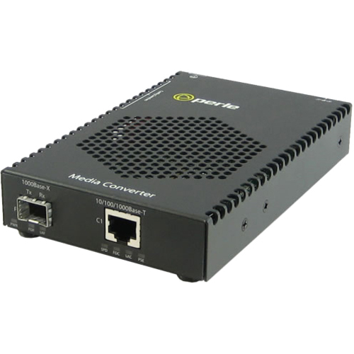 Perle S-1110P-SFP Media Converter - 1x PoE (RJ-45) Ports - 1000Base-X, 10/100/1000Base-T - 1 x SFP Slots - Rail-mountable, Rack-mountable, Wall Mountable