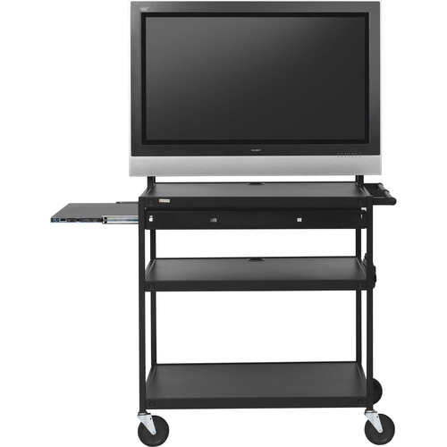 Bretford Bssics FP60MUL-E5BK Flat Panel Cart - 37" to 52" Screen Support - 100 lb Load Capacity - 4 x Shelf(ves) - 66" Height x 37" Width x 27" Depth - Powder Coated - Steel - Black
