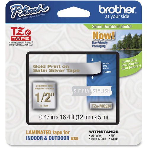 Brother P-Touch TZe Laminated Tape - 15/32" Width - Permanent Adhesive - Thermal Transfer - Gold, Satin Silver - Plastic - 1 Each - Water Resistant - High Durable, Grease Resistant, Abrasion Resistant, Chemical Resistant, Fade Resistant, Temperature Resis