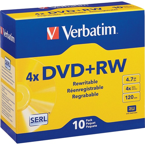 Verbatim DataLifePlus 94839 DVD Rewritable Media - DVD+RW - 4x - 4.70 GB - 10 Pack Slim Case - Silver - 2 Hour Maximum Recording Time