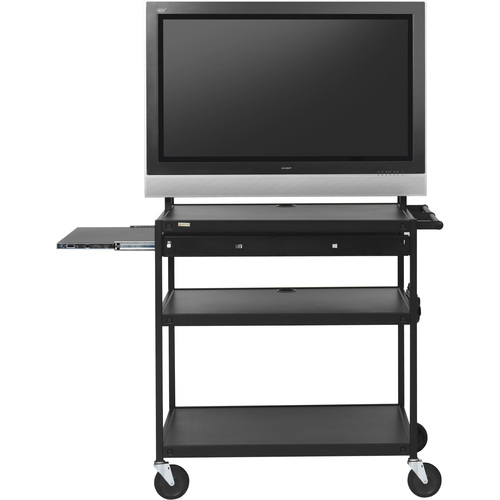 Bretford Basics FP60MUL-P5BK Flat Panel Cart - 37" to 52" Screen Support - 100 lb Load Capacity - 4 x Shelf(ves) - 66" Height x 37" Width x 27" Depth - Powder Coated - Steel - Black