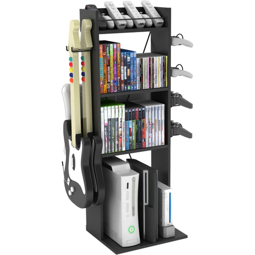 Atlantic Game Central M Rack - 2 x Guitar, 2 x Controller, 60 x DVD, 96 x Blu-ray - 36.5" Height x 11.3" Width20" Length%Floor - Laminate - Black - Wood, Steel