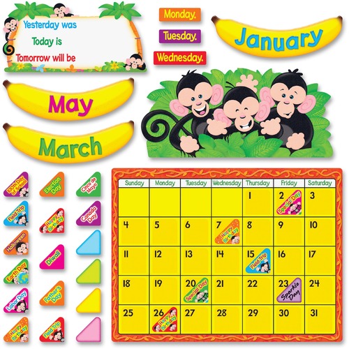 Trend Monkey Mischief Calendar Bulletin Board Set - 100 x Pieces Shape - 100 / Set