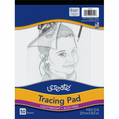 UCreate Tracing Pad - 50 Sheets - Plain - 9" x 12" - White Paper - 1 / Pad