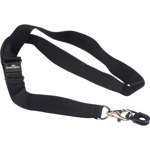DURABLE® Tension Fit ID Gripper with Lanyard - 3/4" x 17" Lanyard - Black - 10 / Box