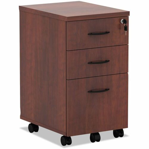 Alera Valencia Pedestal - 28.4" Height x 15.9" Width x 20.5" Depth x 0.7" Thickness - Total Drawer(s): 3 - Drawer Configuration: 1 x File, 2 x BoxLeft/Right Side - T-mold Edge - Material: Melamine - Finish: Medium Cherry - Ball-bearing Suspension, Lockabl