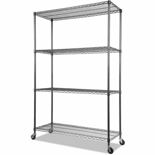 Alera Complete Wire Shelving Unit w/Caster, Four-Shelf, 48 x 18 x 72, Black Anthracite - 4 Shelf(ves) - 4 Tier(s) - 72" Height x 48" Width x 18" Depth - Caster, Heavy Duty, Adjustable Shelf - 0% Recycled - Black Anthracite - Steel