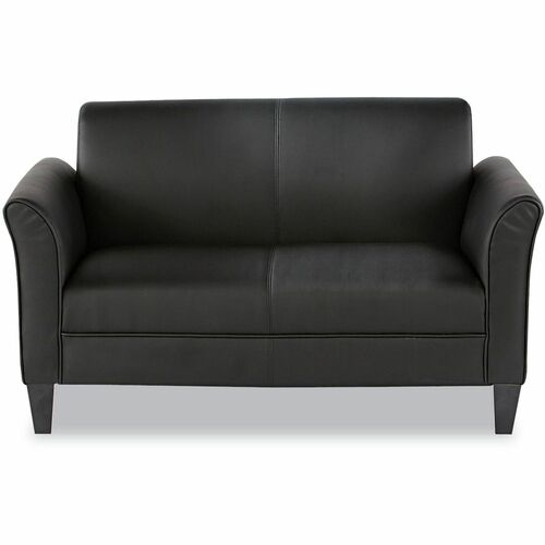 Alera 2-Cushion Loveseat - 42.13" Seat Width - Wood Black Frame - 55.5" x 31.5" x 33.1" Overall Dimension - Bonded Leather Black Seat - Bonded Leather Black Back