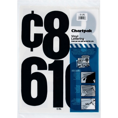 Chartpak Permanent Adhesive Vinyl Numbers - 21 x Numbers Shape - Self-adhesive - 6" Height x 15" Length - Black - Vinyl - 21 / Pack
