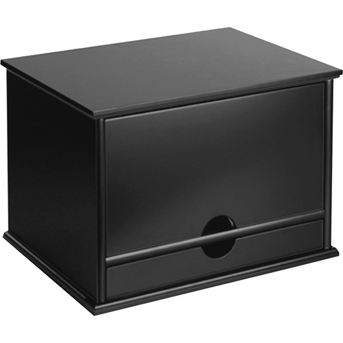 Victor Midnight Black Collection Wood Desktop Organizer - 4 Compartment(s) - 1 Drawer(s) - 14" Height x 10.8" Width x 9.8" Depth - Desktop - Non-slip, Stackable, Molding Base - Black - Wood, Rubber, Faux Leather - 1 Each