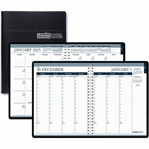House of Doolittle Tabbed Wirebound Weekly/Monthly Planner - Julian Dates - Weekly, Monthly - 12 Month - January 2024 - December 2024 - 8:00 AM to 8:30 PM - Half-hourly - 1 Week, 1 Month Double Page Layout - 8 1/2" x 11" Sheet Size - Wire Bound - Black - 