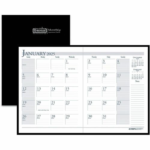 House of Doolittle Compact Economy Monthly Planner - Julian Dates - Monthly - 14 Month - December 2023 - January 2025 - 1 Month Double Page Layout - 10" x 7" Block - Sewn - Black - Leatherette - Black CoverNotes Area - 1 Each