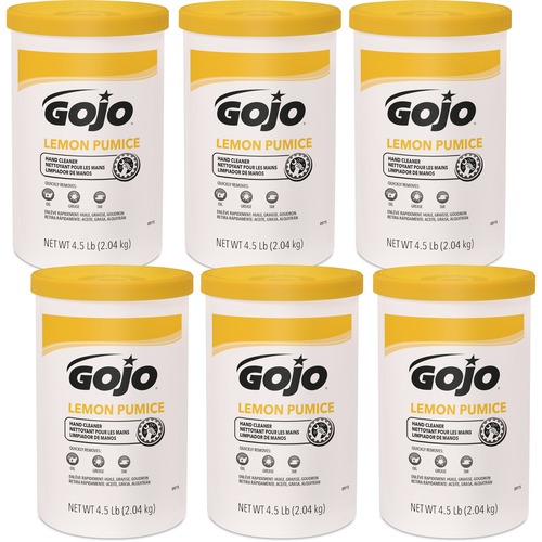 Gojo® Lemon Pumice Hand Cleaner - Lemon ScentFor - 4.50 lb - Dirt Remover, Grease Remover, Tar Remover, Oil Remover, Asphalt Remover, Soil Remover - Hand, Industrial - Solvent-free, Heavy Duty - 6 / Pack