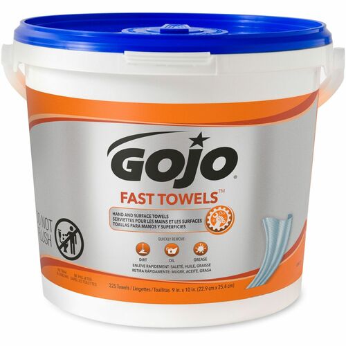 Gojo® Fast Towels Hand/Surface Cleaner - 9" x 10" - White - 225 Per Canister - 1 Each