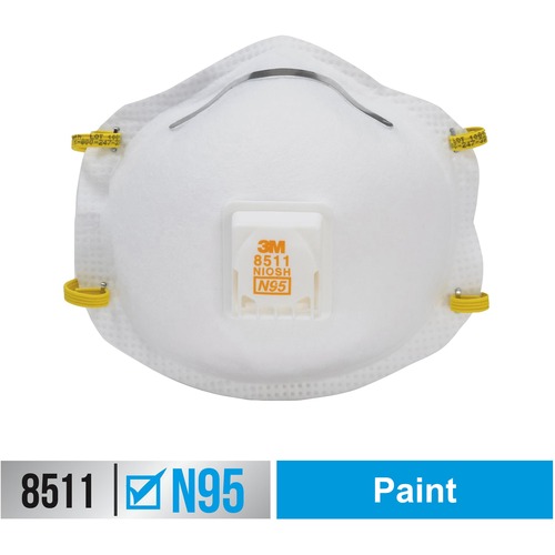 3M Particulate Respirator N95 - Particulate Protection - White - Exhalation Valve, Adjustable Nose Clip, Braided Headband - 10 / Box
