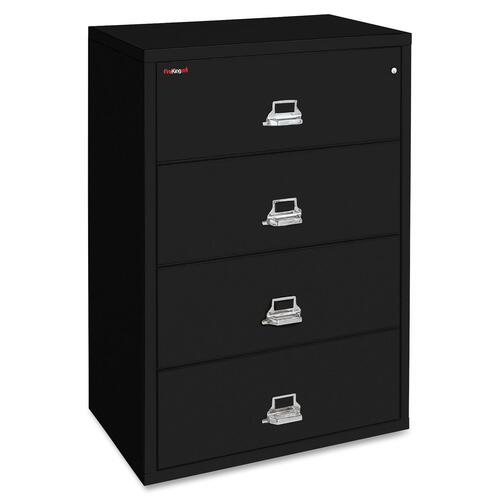 FireKing 4-3122-C File Cabinet - 4-Drawer - 31.2" x 22.1" x 52.8" - 4 x Drawer(s) for File - Lateral - Drawer Suspension, Recessed Handle, Key Lock, Fire Proof, Scratch Resistant - Black, Chrome - Powder Coated - Steel