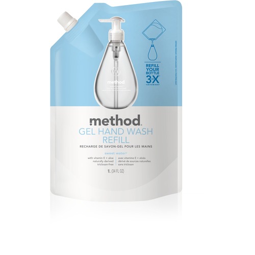 Method Gel Hand Soap Refill - Sweet Water ScentFor - 34 fl oz (1005.5 mL) - Squeeze Bottle Dispenser - Hand - Clear - Triclosan-free - 1 Each