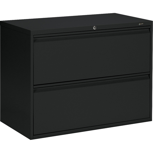 Global MVL1936P2 File Cabinet - 2-Drawer - 36" x 19.5" x 27.1" - 2 x Drawer(s) for File - A4, Legal, Letter - Lateral - Lockable, Recessed Handle, Leveling Glide - Black - Metal