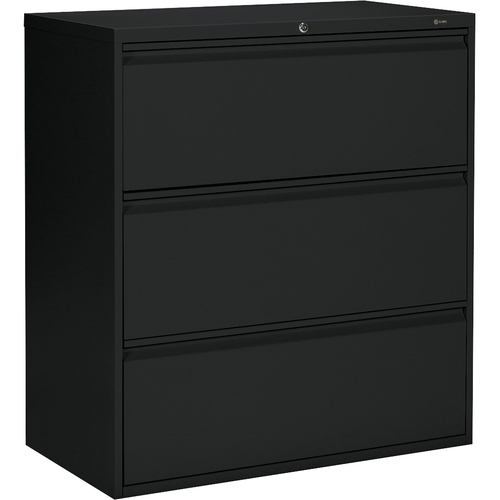 Global MVL1936P3 File Cabinet - 3-Drawer - 36" x 19.5" x 39.5" - 3 x Drawer(s) for File - A4, Legal, Letter - Lateral - Lockable, Recessed Handle, Leveling Glide - Black - Metal