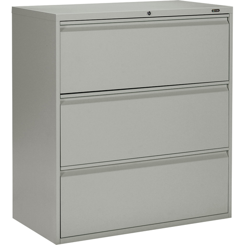 Global MVL1936P3 File Cabinet - 3-Drawer - 36" x 19.5" x 39.5" - 3 x Drawer(s) for File - A4, Legal, Letter - Lateral - Lockable, Recessed Handle, Leveling Glide - Gray - Metal - Lateral Files - GLBMVL1936P3GRY