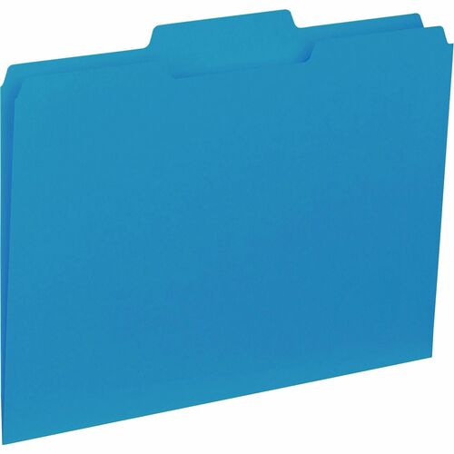 Business Source 1/3 Tab Cut Letter Recycled Top Tab File Folder - 8 1/2" x 11" - Top Tab Location - Assorted Position Tab Position - Blue - 10% Recycled - 100 / Box
