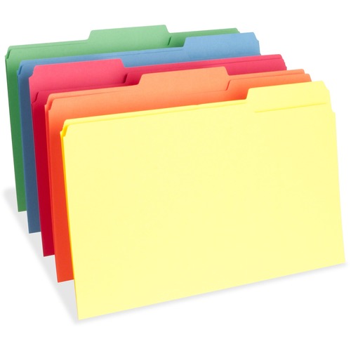 Business Source 1/3 Tab Cut Legal Recycled Top Tab File Folder - 8 1/2" x 14" - 3/4" Expansion - Top Tab Location - Assorted Tab Position - Assorted - 10% Recycled - 100 / Box