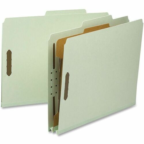 Nature Saver 2/5 Tab Cut Letter Recycled Classification Folder - 8 1/2" x 11" - 2" Expansion - Prong K Style Fastener - 2" Fastener Capacity for Folder, 1" Fastener Capacity for Divider - 1 Divider(s) - Pressboard - Gray/Green - 100% Recycled - 10 / Box