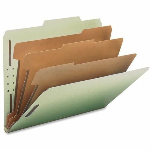 Nature Saver 2/5 Tab Cut Letter Recycled Classification Folder - 8 1/2" x 11" - 3" Expansion - Prong K Style Fastener - 2" Fastener Capacity, 1" Fastener Capacity for Divider - 3 Divider(s) - Tyvek, Fiberboard, Pressboard - Gray/Green - 100% Recycled - 10