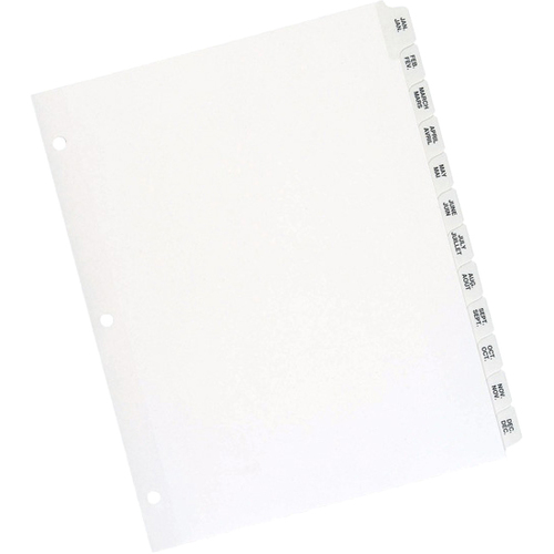 Oxford Premium Preprinted Tab Divider - Printed Tab(s) - Month - Jan-Dec - 8.50" Divider Width x 11" Divider Length - Letter - White Fiber Divider - Plastic Tab(s) - 26 / Set - Index Dividers - OXFRCR21312