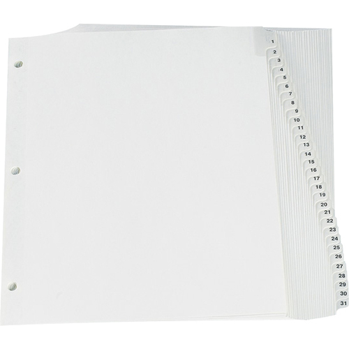 Oxford Premium Preprinted Tab Divider - Printed Tab(s) - Digit - 1-31 - 8.50" Divider Width x 11" Divider Length - Letter - White Fiber Divider - Plastic Tab(s) - 31 / Set - Index Dividers - OXFRCR21331