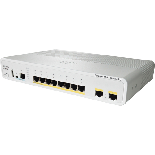 Cisco Catalyst 2960C Switch 8 FE - 8 Ports - Manageable - 10/100Base-TX, 10/100/1000Base-T - 2 Layer Supported - 2 SFP Slots - Desktop - Lifetime Limited Warranty