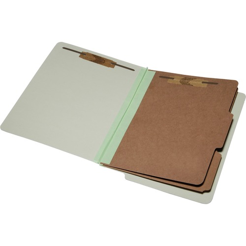 SKILCRAFT Letter Recycled Classification Folder - 8 1/2" x 11" - 2" Expansion - 6 Fastener(s) - 2" Fastener Capacity for Folder, 1" Fastener Capacity for Divider - End Tab Location - 2 Divider(s) - Pressboard - Light Green - 100% Recycled - 10 / Box