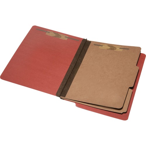 SKILCRAFT Letter Recycled Classification Folder - 8 1/2" x 11" - 2" Expansion - 6 Fastener(s) - 2" Fastener Capacity for Folder, 1" Fastener Capacity for Divider - End Tab Location - 2 Divider(s) - Pressboard - Red - 100% Recycled - 10 / Box