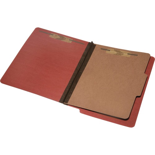 SKILCRAFT Letter Recycled Classification Folder - 8 1/2" x 11" - 2" Expansion - 4 Fastener(s) - 2" Fastener Capacity for Folder, 1" Fastener Capacity for Divider - End Tab Location - 1 Divider(s) - Pressboard - Red - 100% Recycled - 10 / Box