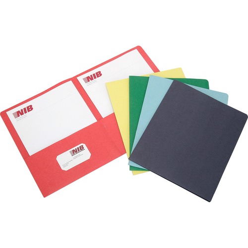 SKILCRAFT Letter Recycled Pocket Folder - 8 1/2" x 11" - 3/8" Expansion - 2 Pocket(s) - LeatherGrain - Red, Green, Yellow, Dark Blue, Light Blue - 30% Recycled - 25 / Box