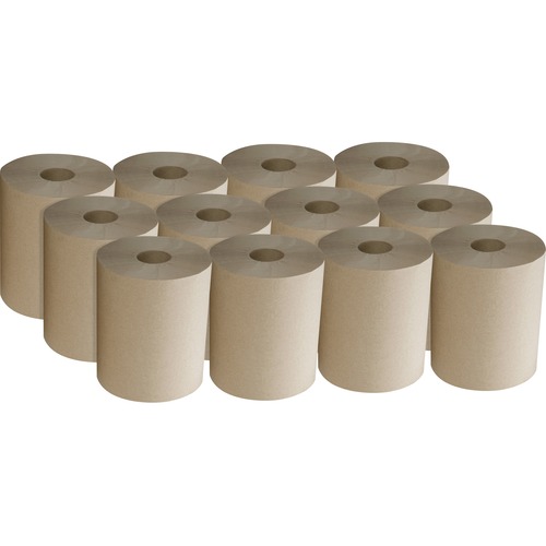 SKILCRAFT 1-ply Hard Roll Paper Towel - 1 Ply - 8" x 600 ft - Natural - Fiber, Paper - Absorbent, Nonperforated, Non-chlorine Bleached - For Restroom - 12 / Carton