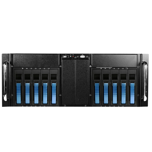 iStarUSA D Storm D-410-B10SA System Cabinet - Rack-mountable - Black, Blue - Zinc-coated Steel - 4U - 14 x Bay - 2 x Fan(s) Installed - ATX, EATX, Micro ATX Motherboard Supported - 2 x Fan(s) Supported - 4 x External 5.25" Bay - 10 x External 3.5" Bay - 7